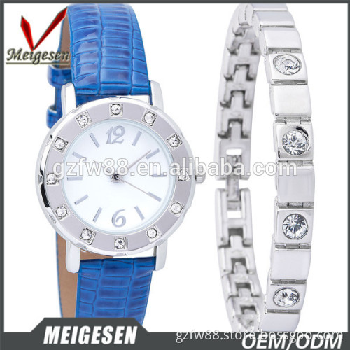together bracelet and leather band women wrist watch